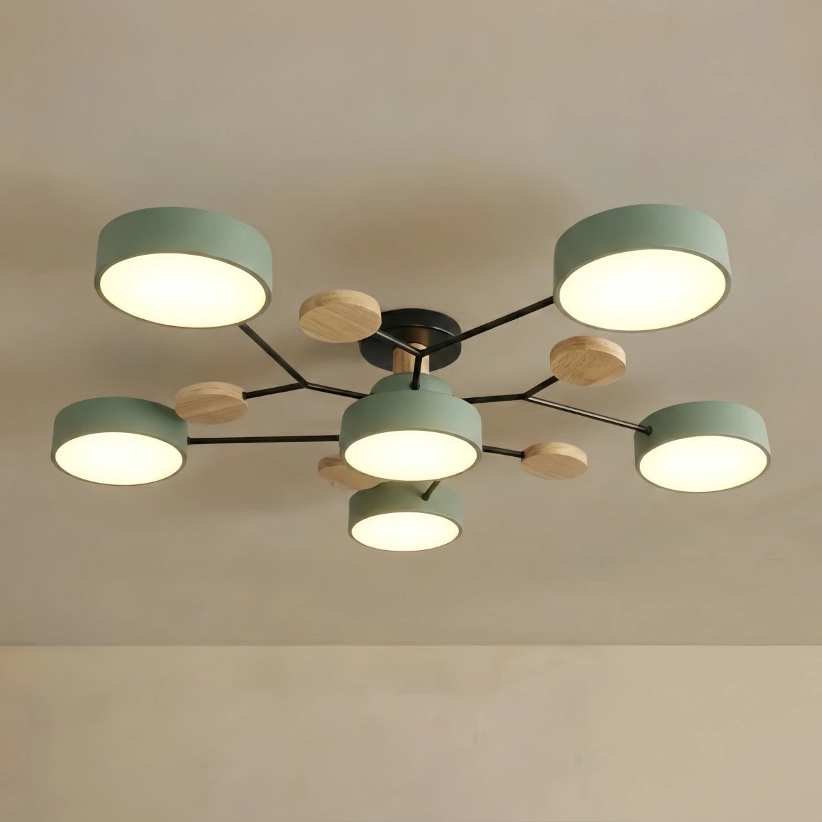 Lámpara de techo redonda moderna de metal Arcato - Multicabezal en gris/verde/blanco para sala de estar