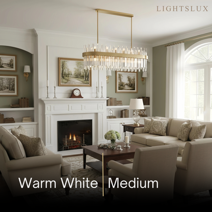 Excelis Gemstone Linear Pendant – Glass Crystals with Solid Brass Ribbon Accent Kitchen Island