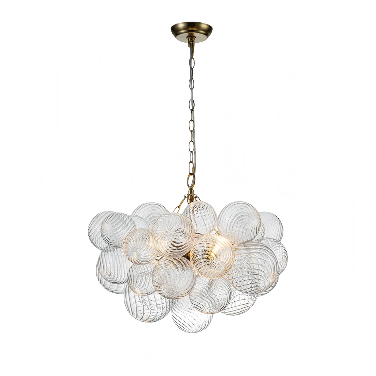 Modern Chandelier – Bubble Etched Glass Golden Chains Artistic for Dining Room/Entryway