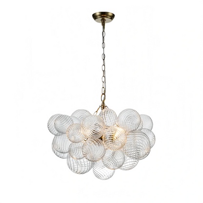 Modern Chandelier – Bubble Etched Glass Golden Chains Artistic for Dining Room/Entryway