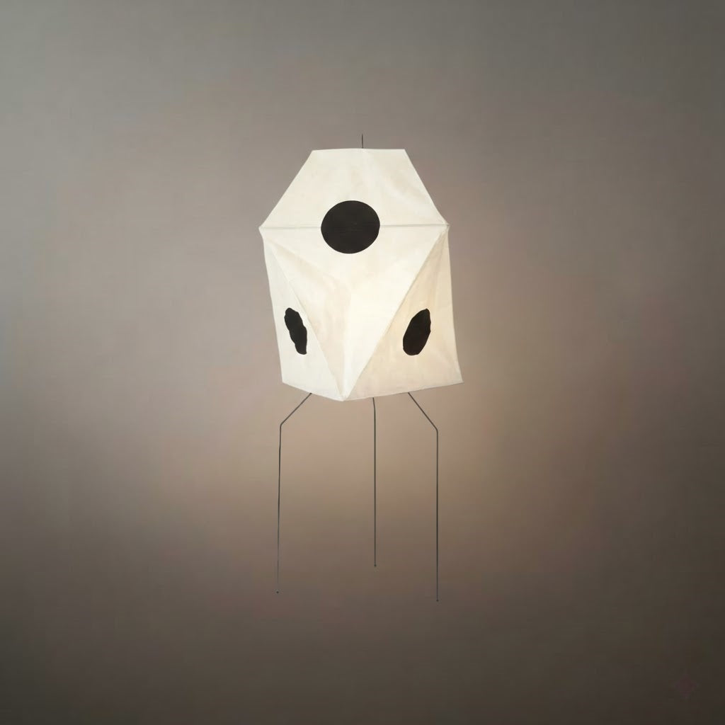 Japanese Rice Paper Floor Lamp — Translucent Angled Shade & Black Metal Frame