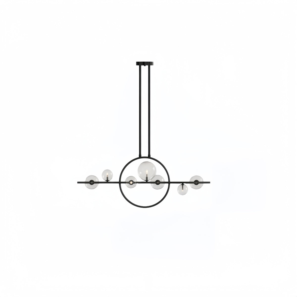 Nordic Glass Globe Chandelier – Floating Spheres on Circular Frame Kitchen Island