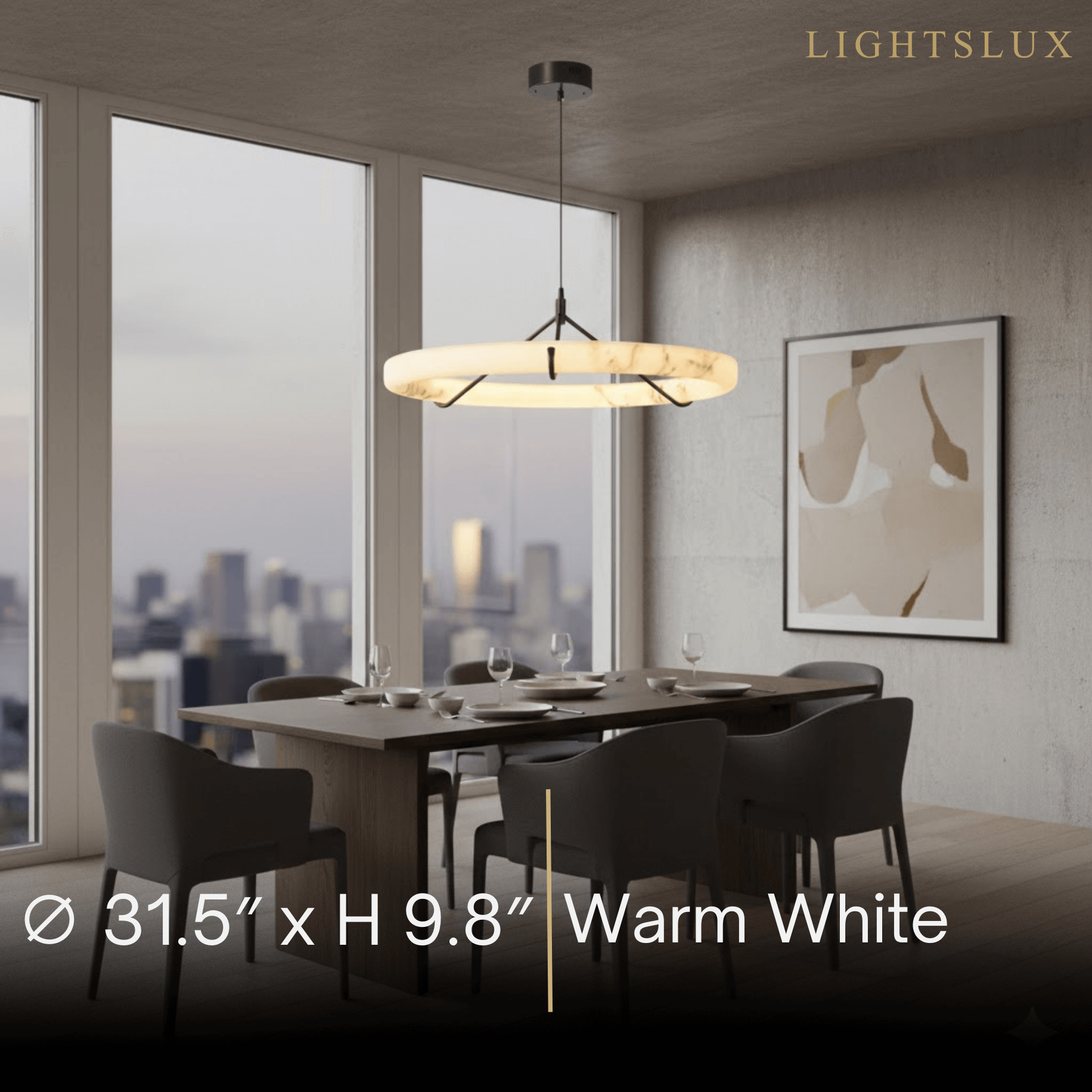 Pendant Lamp — Hand-Carved Stone & Black Metal for Dining Room