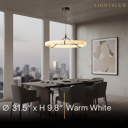 Pendant Lamp — Hand-Carved Stone & Black Metal for Dining Room