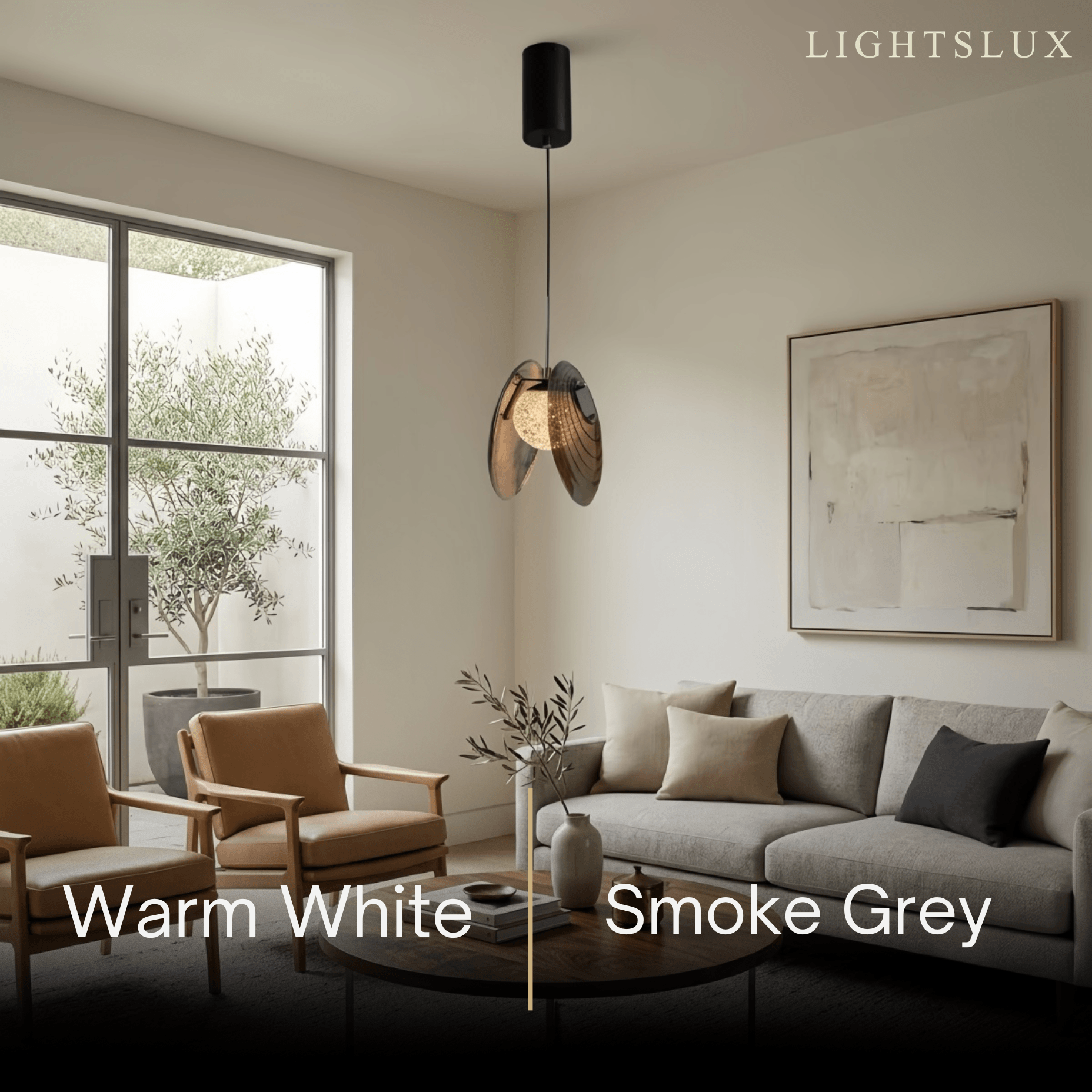 Lunara Modern Glass Disc Pendant Light--Amber/Smoke Grey for Living Room