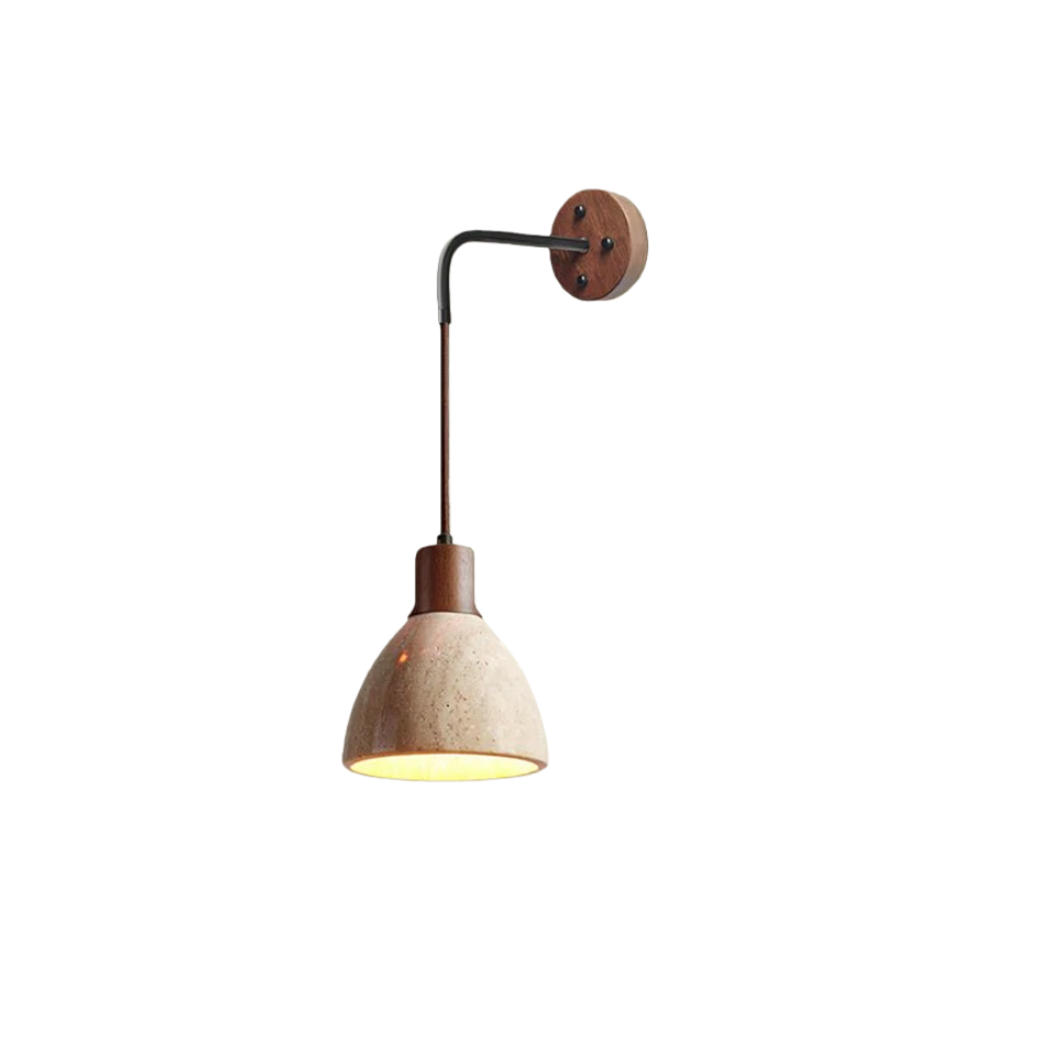 Wall Lamp — Travertine Shade Walnut Wood Socket for Bedside