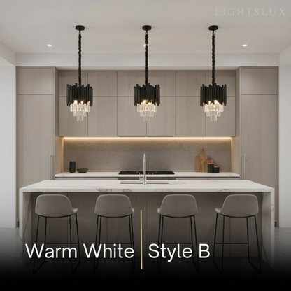 Modern Obsidian Mini Pendant Light with Crystal Detail