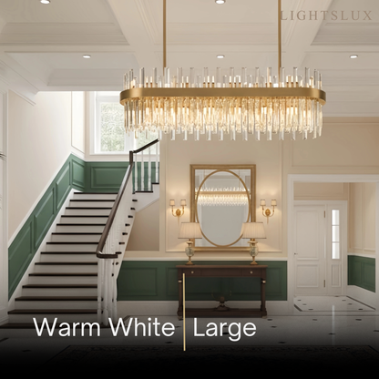 Excelis Gemstone Linear Pendant – Glass Crystals with Solid Brass Ribbon Accent Kitchen Island