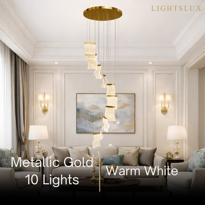 Excelis Royal Leaf-Layered Chandelier – Acrylic in Metallic Gold or Black Ash Dimmable