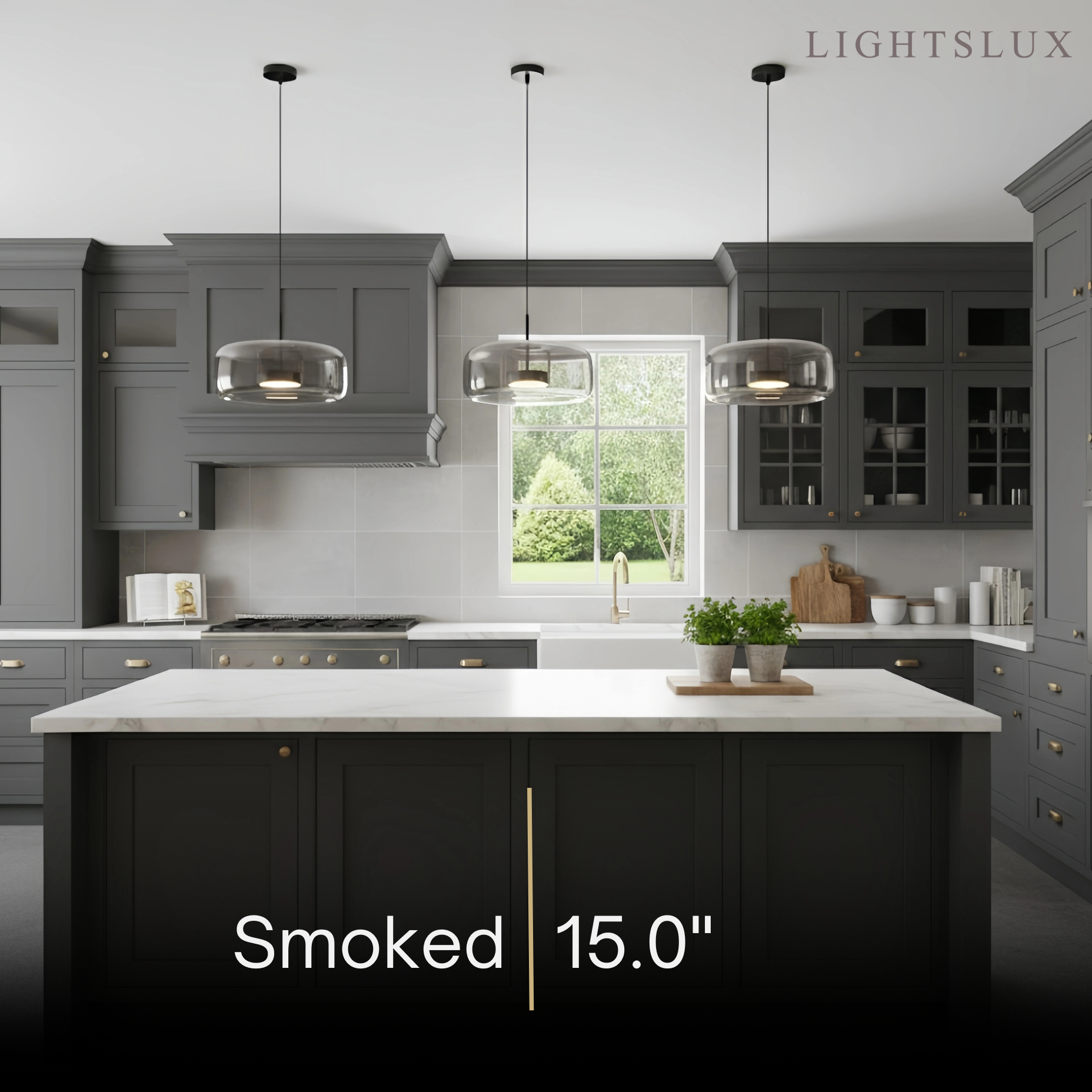 Vetro Modern Hand-Blown Pendant Lamp — Smoked Glass & Metal Accent for Kitchen Island