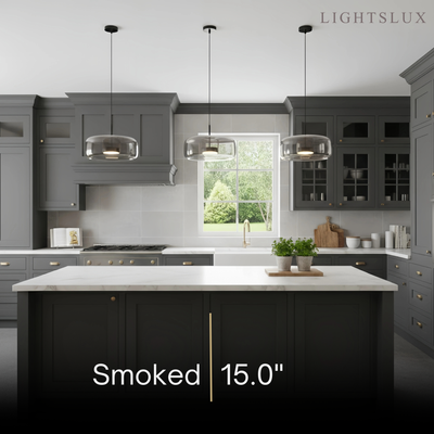 Vetro Modern Hand-Blown Pendant Lamp — Smoked Glass & Metal Accent for Kitchen Island