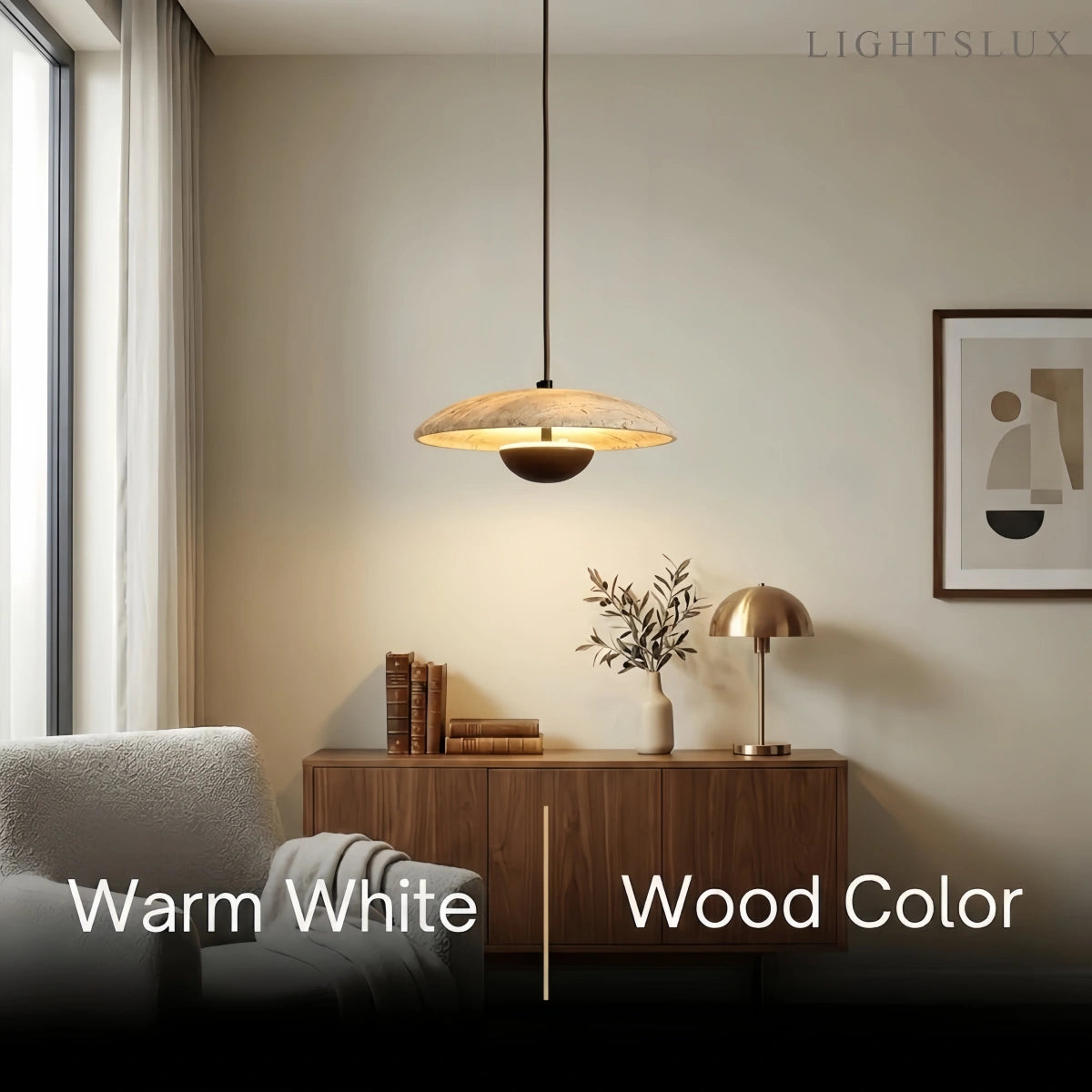 Lámpara Colgante Minimalista Strata – Travertino y Metal, Color Nogal/Madera para Interiores