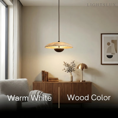 Lámpara Colgante Minimalista Strata – Travertino y Metal, Color Nogal/Madera para Interiores