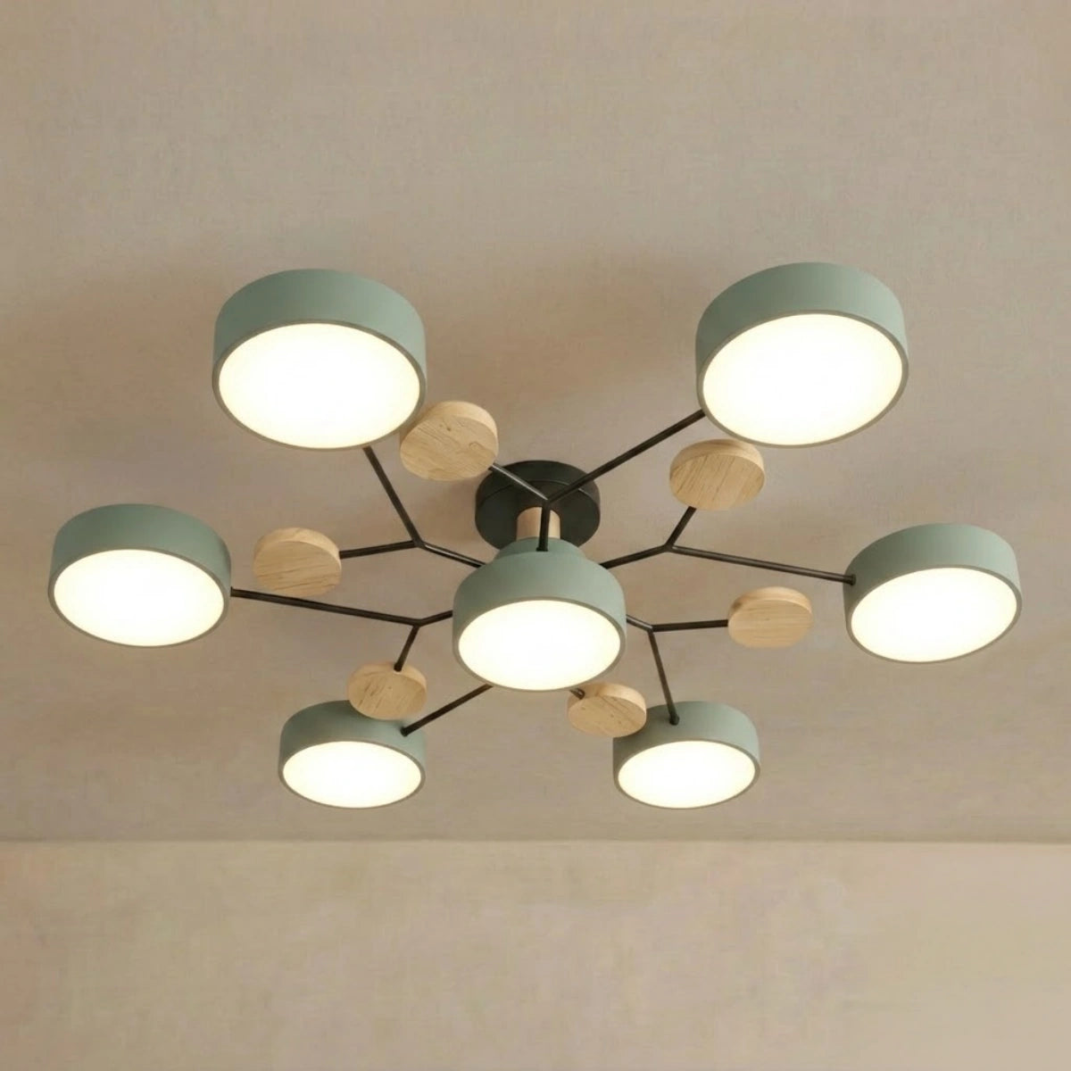 Lámpara de techo redonda moderna de metal Arcato - Multicabezal en gris/verde/blanco para sala de estar
