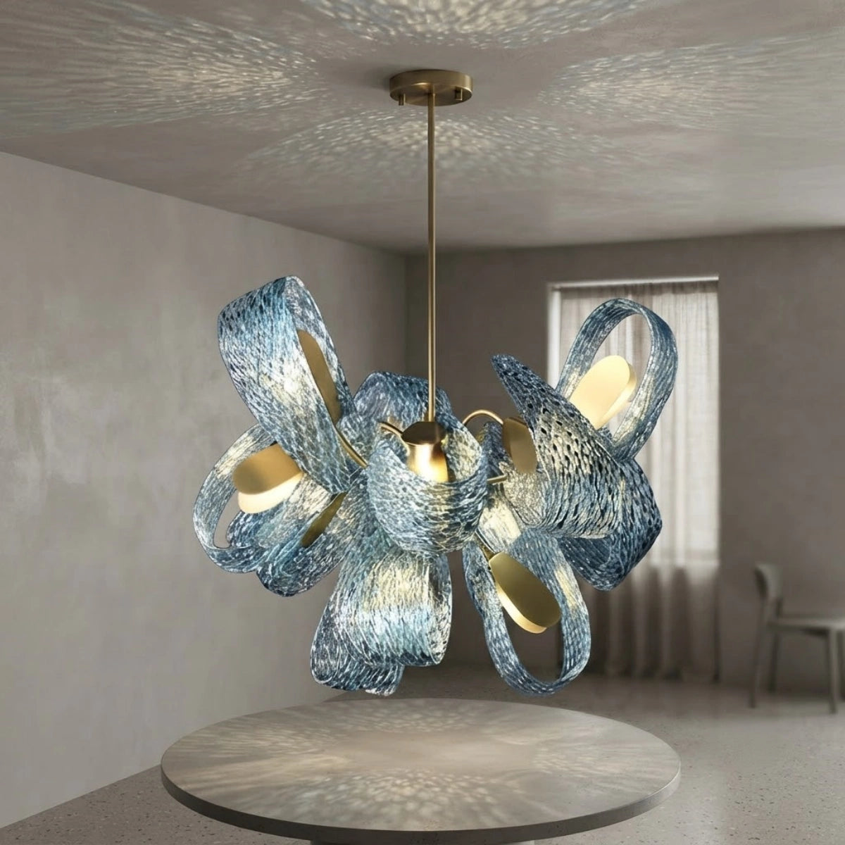Art Deco Peacock Chandelier – Blue Feather Art Glass Contemporary for Dining Room Bedroom