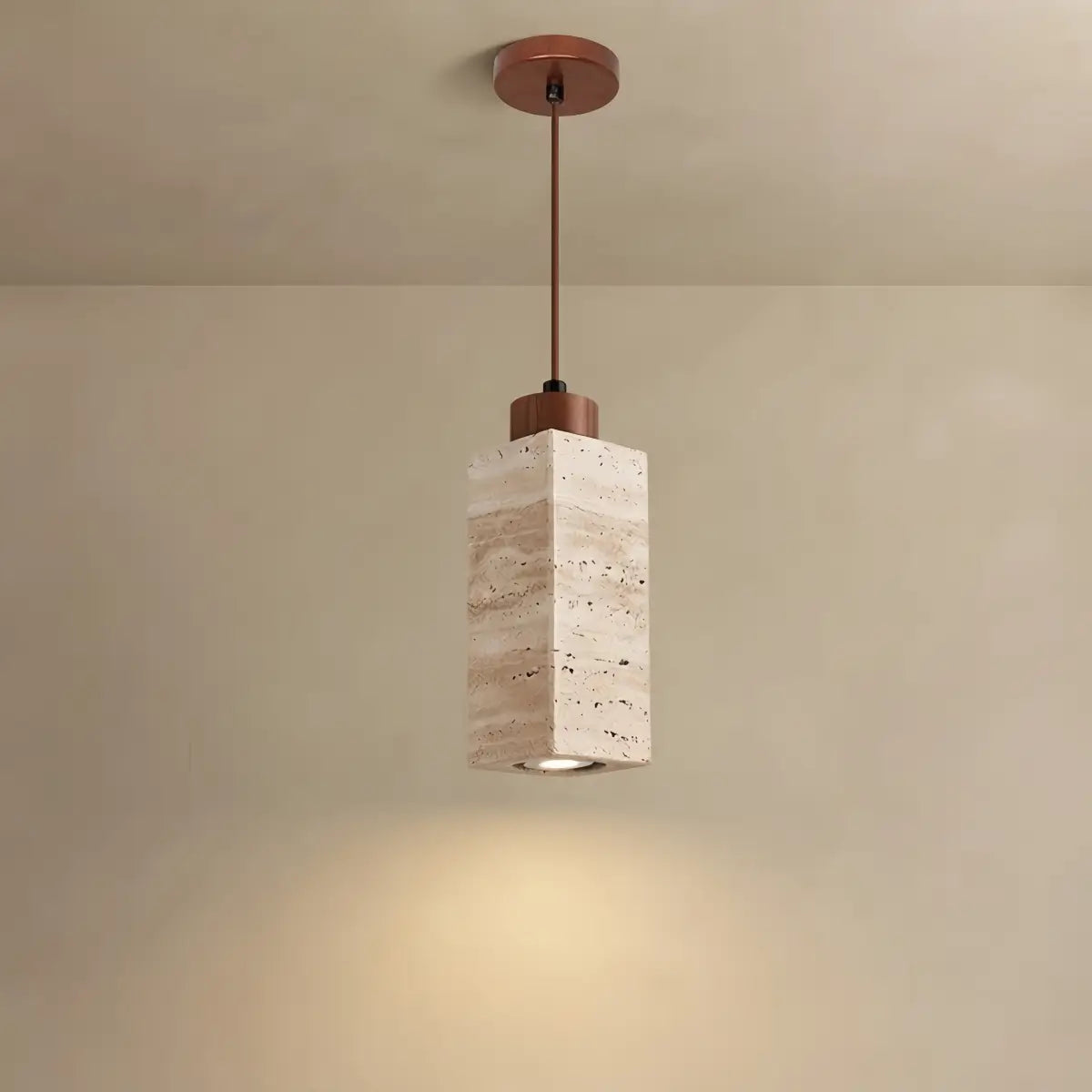 Strata Natural Column Pendant Light -Beige Travertine for Kitchen Island