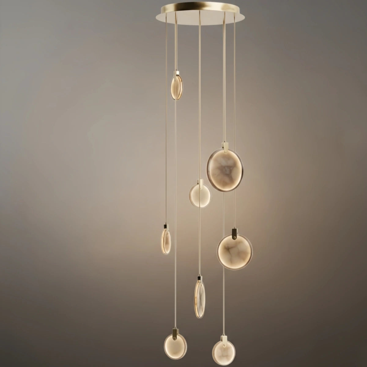 Excelis Modern Marble Orb Staircase Chandelier – Suspended Spheres on Stainless Steel Staircase