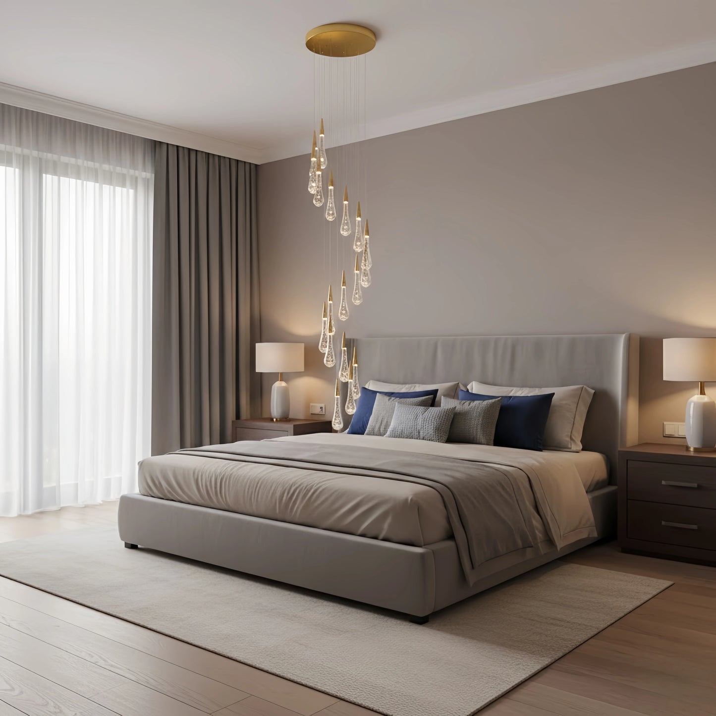 Excelis Luxury Crystal Drop Chandelier with Spiral Design