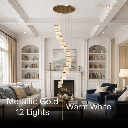 Excelis Royal Leaf-Layered Chandelier – Acrylic in Metallic Gold or Black Ash Dimmable