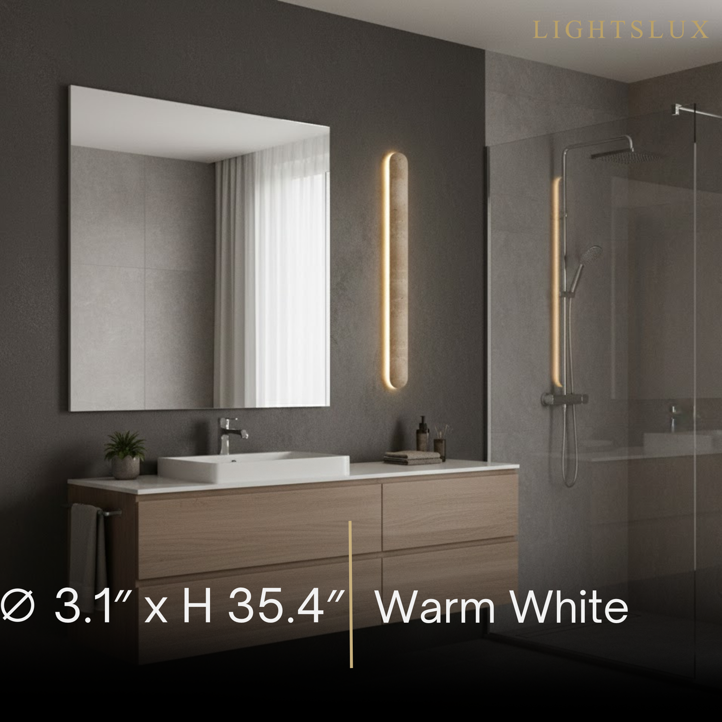 Travertine Pillar Wall Lamp — Slender Carved Stone with Back Glow