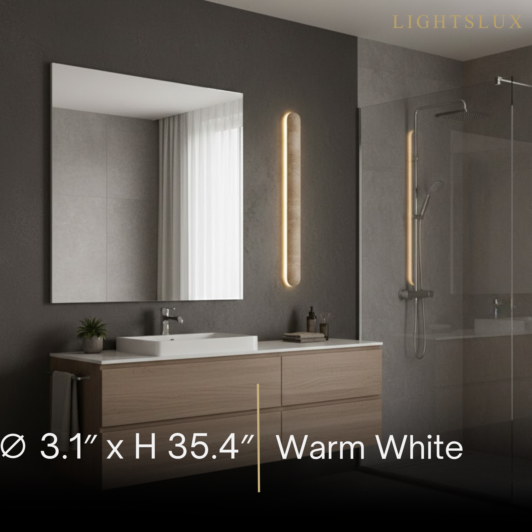 Travertine Pillar Wall Lamp — Slender Carved Stone with Back Glow