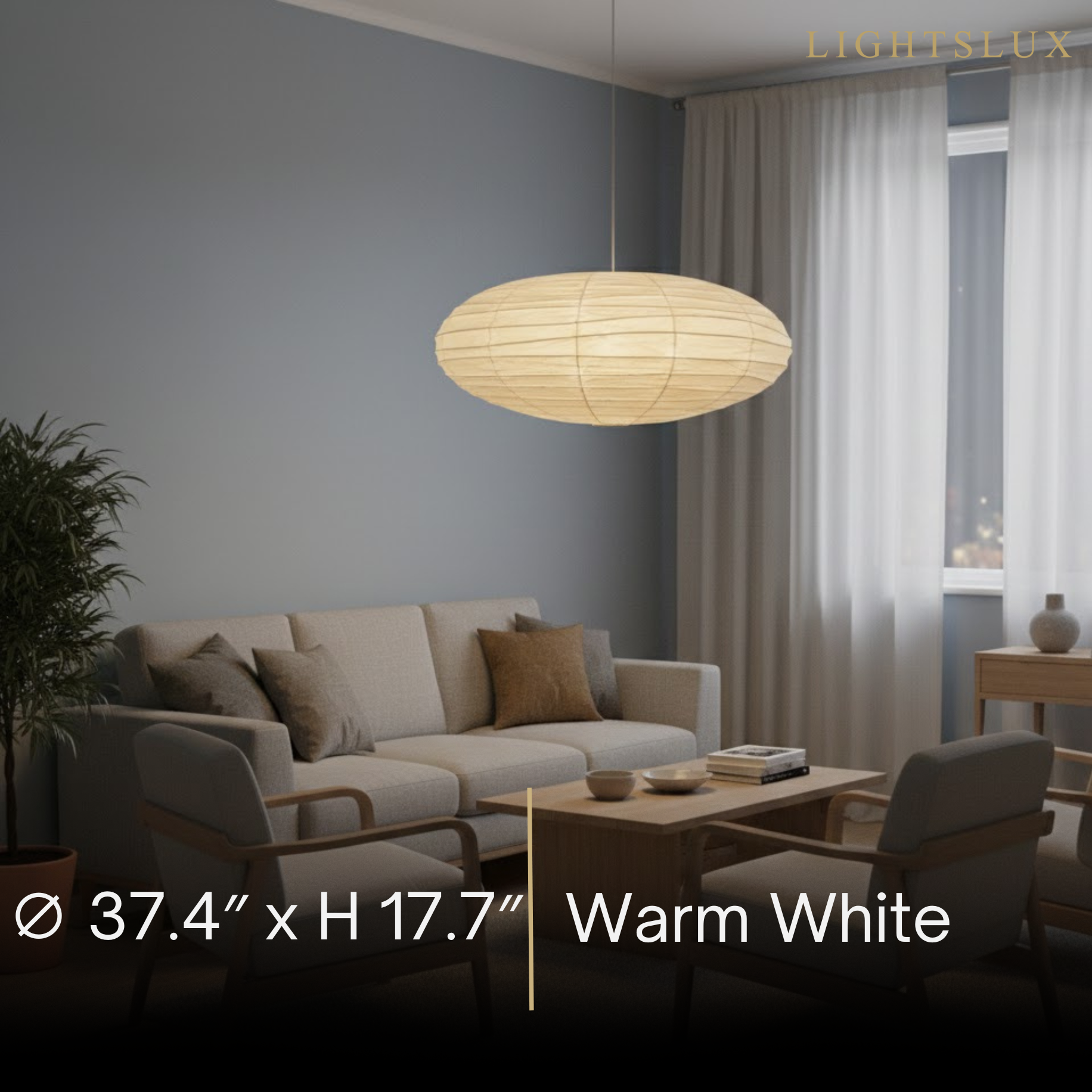 Japanese Washi Pendant Light — Mulberry Paper & Bamboo Frame for Dining Room