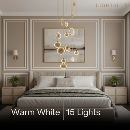 Excelis Modern Marble Orb Staircase Chandelier – Suspended Spheres on Stainless Steel Staircase