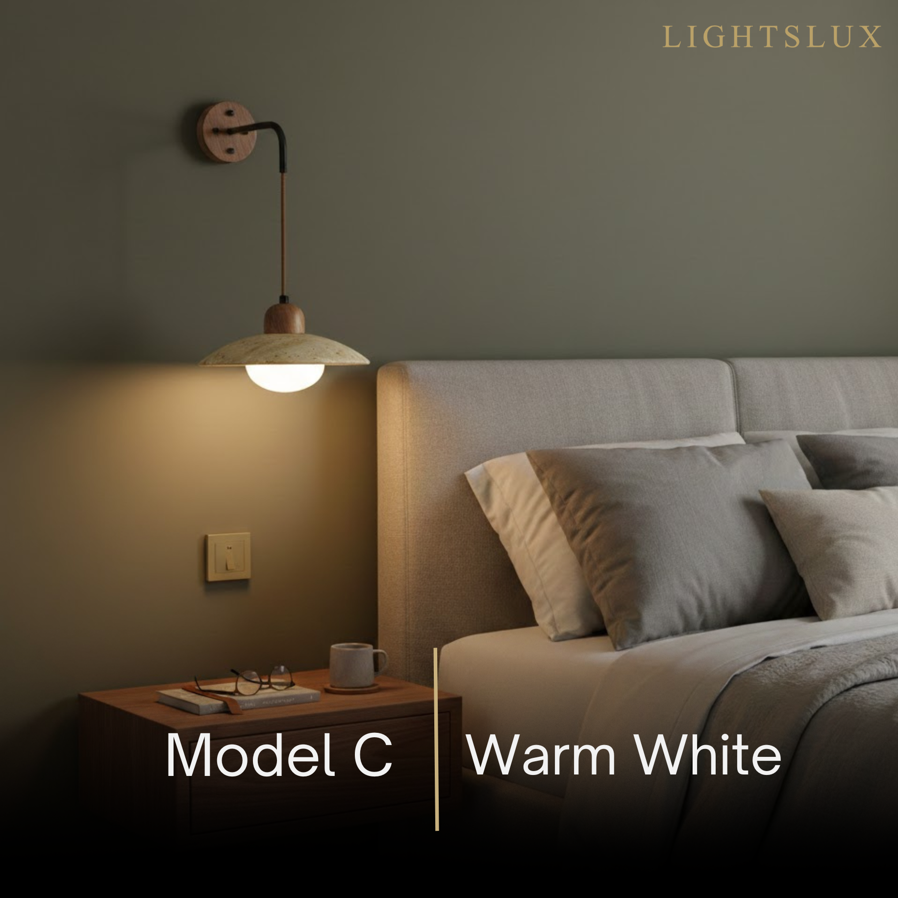 Wall Lamp — Travertine Shade Walnut Wood Socket for Bedside