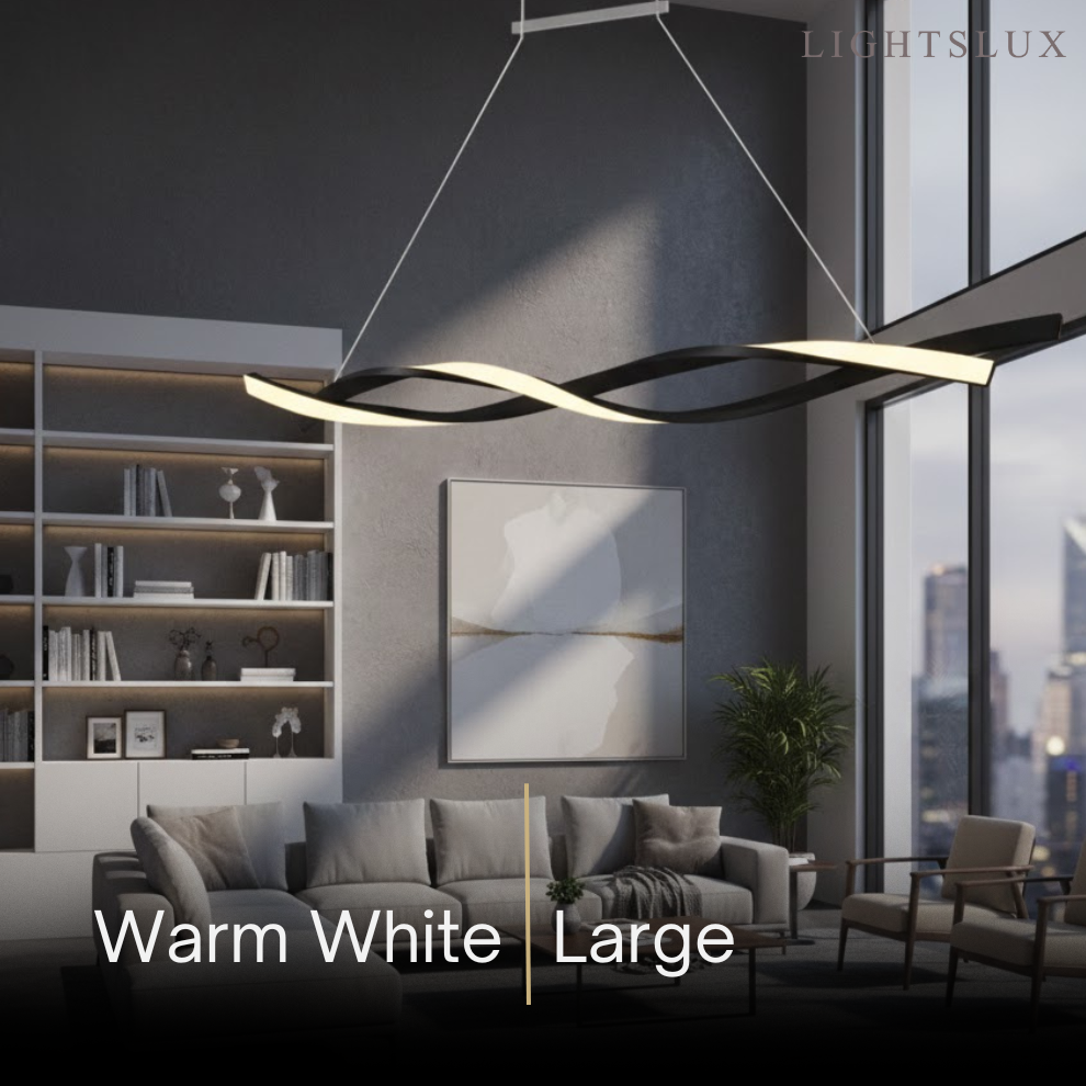 Arcato Modern Wave Design Pendant – Matte Black LED for Dining Room/Kitchen Island