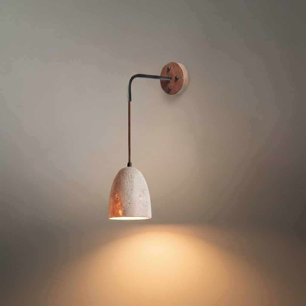 Wall Lamp — Travertine Shade Walnut Wood Socket for Bedside