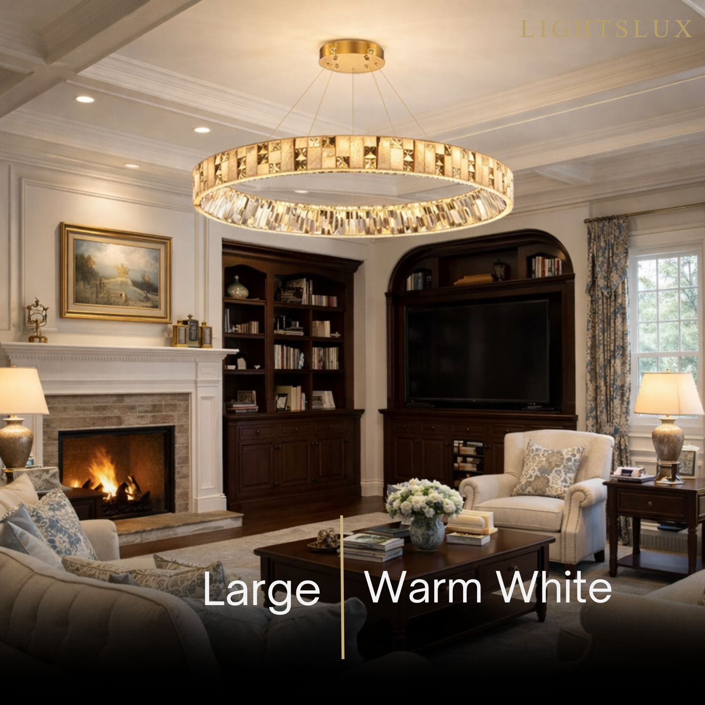 Excelis Modern Layered Alabaster Ring Chandelier – Brushed Gold Stainless Steel Framea