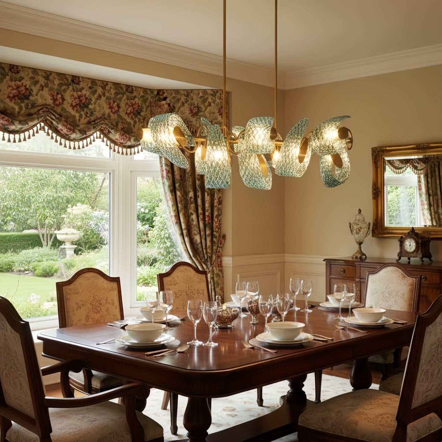 Art Deco Peacock Chandelier – Blue Feather Art Glass Contemporary for Dining Room Bedroom