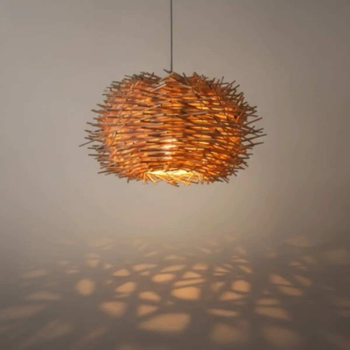 Lámpara colgante Bamburo - Estilo rústico, madera globular marrón