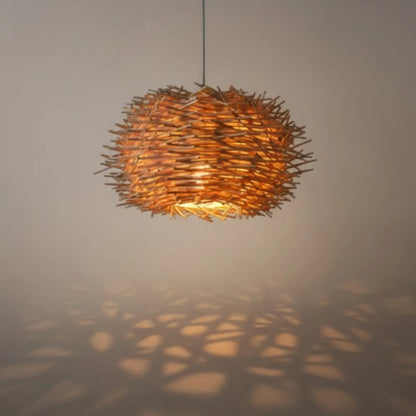 Lámpara colgante Bamburo - Estilo rústico, madera globular marrón