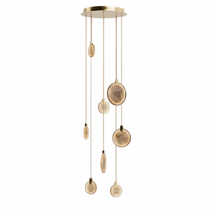 Excelis Modern Marble Orb Staircase Chandelier – Suspended Spheres on Stainless Steel Staircase