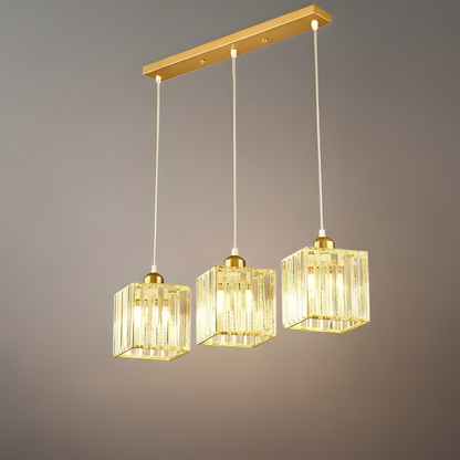 Lámpara colgante Vetro - Nórdica, metal negro/dorado y cristal LED