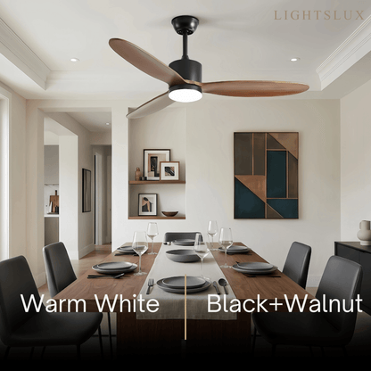 Vivara Minimalistische Deckenventilator-Leuchte – Metall & Holz Walnuss oder Eiche für Wohnzimmer