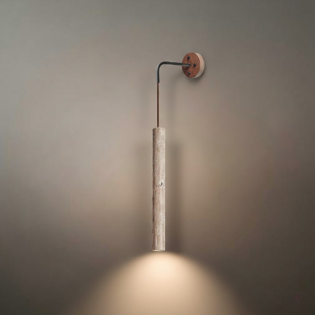 Wall Lamp — Travertine Shade Walnut Wood Socket for Bedside