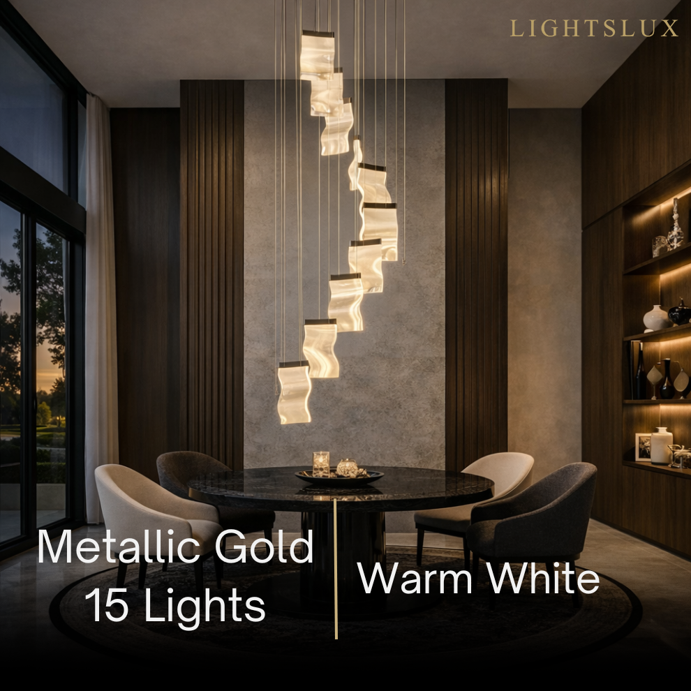 Excelis Royal Leaf-Layered Chandelier – Acrylic in Metallic Gold or Black Ash Dimmable