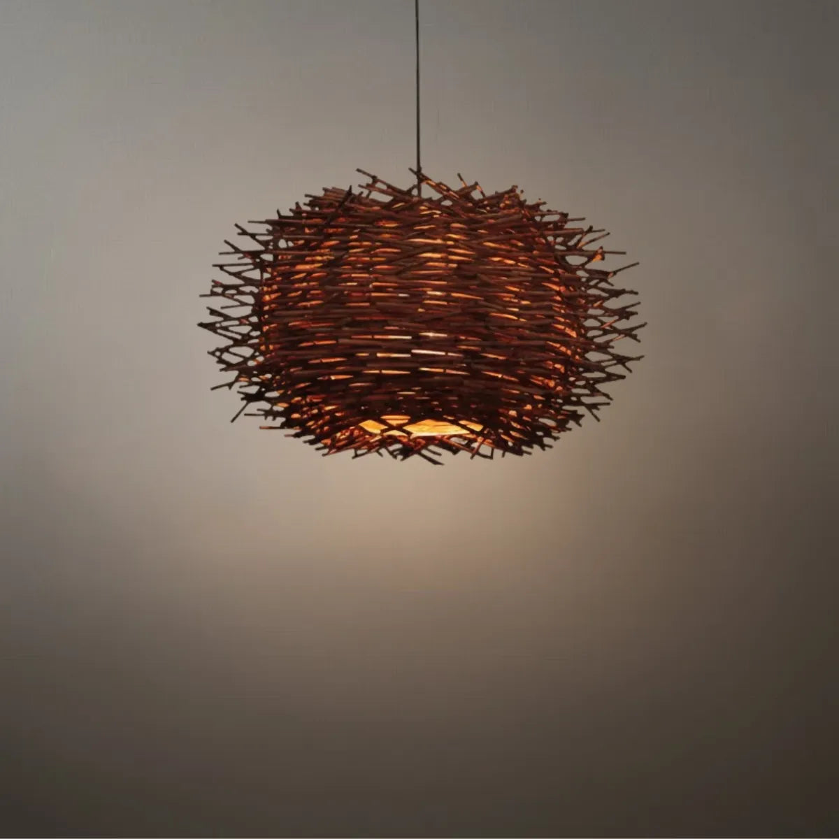 Lámpara colgante Bamburo - Estilo rústico, madera globular marrón