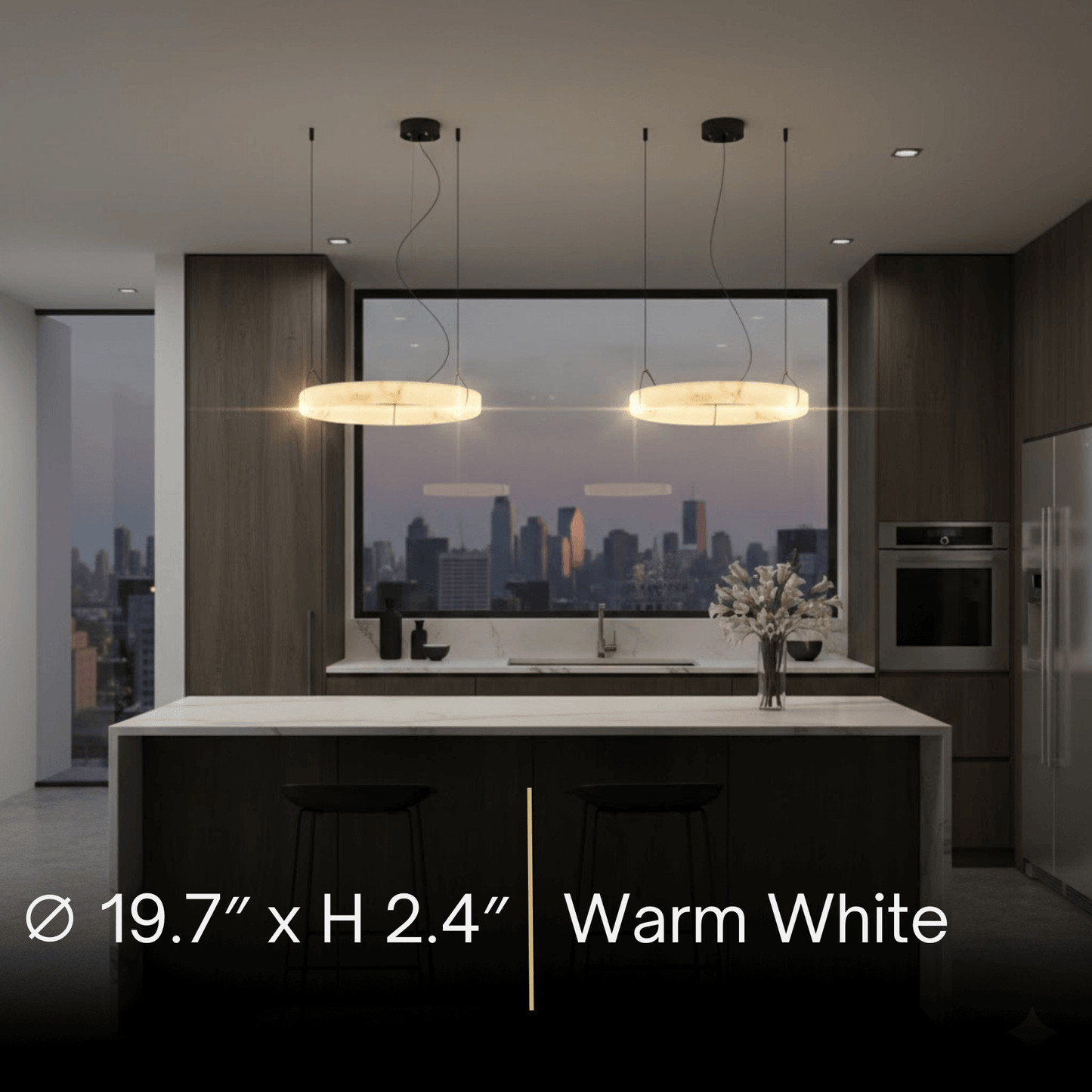 Pendant Lamp — Hand-Carved Stone & Black Metal for Dining Room