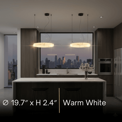 Pendant Lamp — Hand-Carved Stone & Black Metal for Dining Room