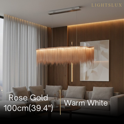 Gold or Chrome Pendant Light – Luxury Tassel Metal Fixture for Dining Room