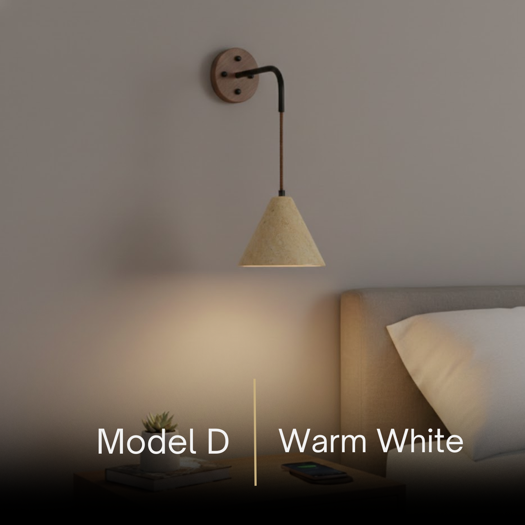 Wall Lamp — Travertine Shade Walnut Wood Socket for Bedside