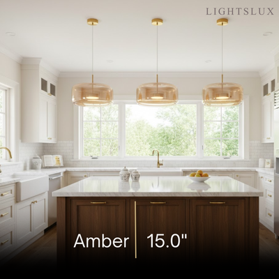 Vetro Modern Hand-Blown Pendant Lamp — Smoked Glass & Metal Accent for Kitchen Island