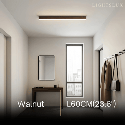 Zenno Minimalist Linear Ceiling Light -- Iron & Acrylic Natural Wood/Walnut for Hallway
