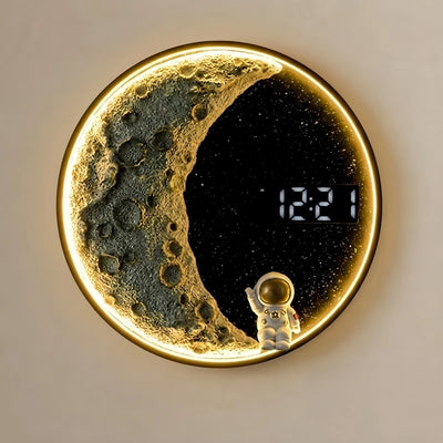 Vivara Art Deco Astronaut Wall Lamp - Modern Moon Metal Clock Light for Bedroom