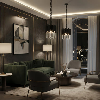 Modern Obsidian Mini Pendant Light with Crystal Detail