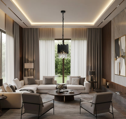 Modern Obsidian Mini Pendant Light with Crystal Detail