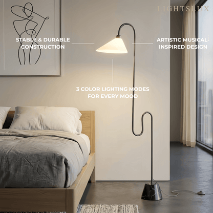 Velora Postmodern Black Floor Lamp – Metal Base with Fabric Hooded for Bedroom